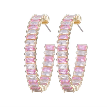 

SISCATHY 42*40mm Fashion Hoop Earrings for Women Cubic Zirconia Inlaid Circle Shape Korean Style Hoop Earrings boucle d'oreille