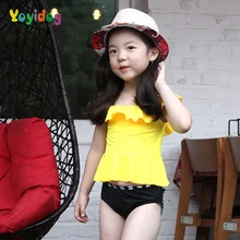 Плавание Одежда для девочек Детская Двойка Плавание костюм для девочек Красивая юбка Дети листьев лотоса Форма Плавание костюм июля песок пляжный костюм