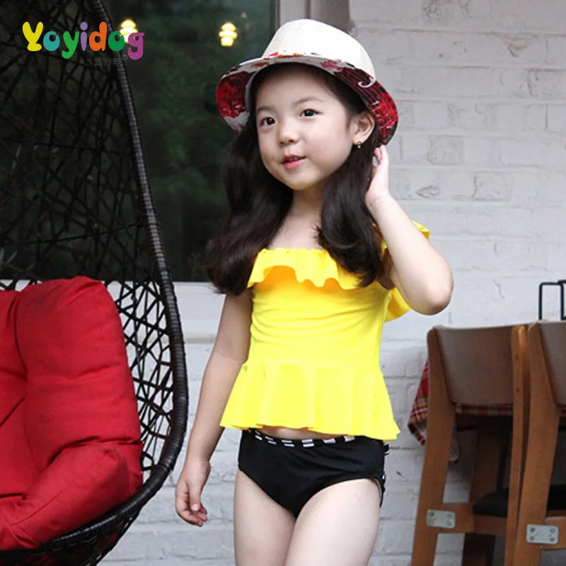 

2018 New Swimwear Gril Children's Two Pieces Swimsuit Grils Sweet Skirt Kids Lotus Leaf Shape Swim suit July Sand Beach Suit
