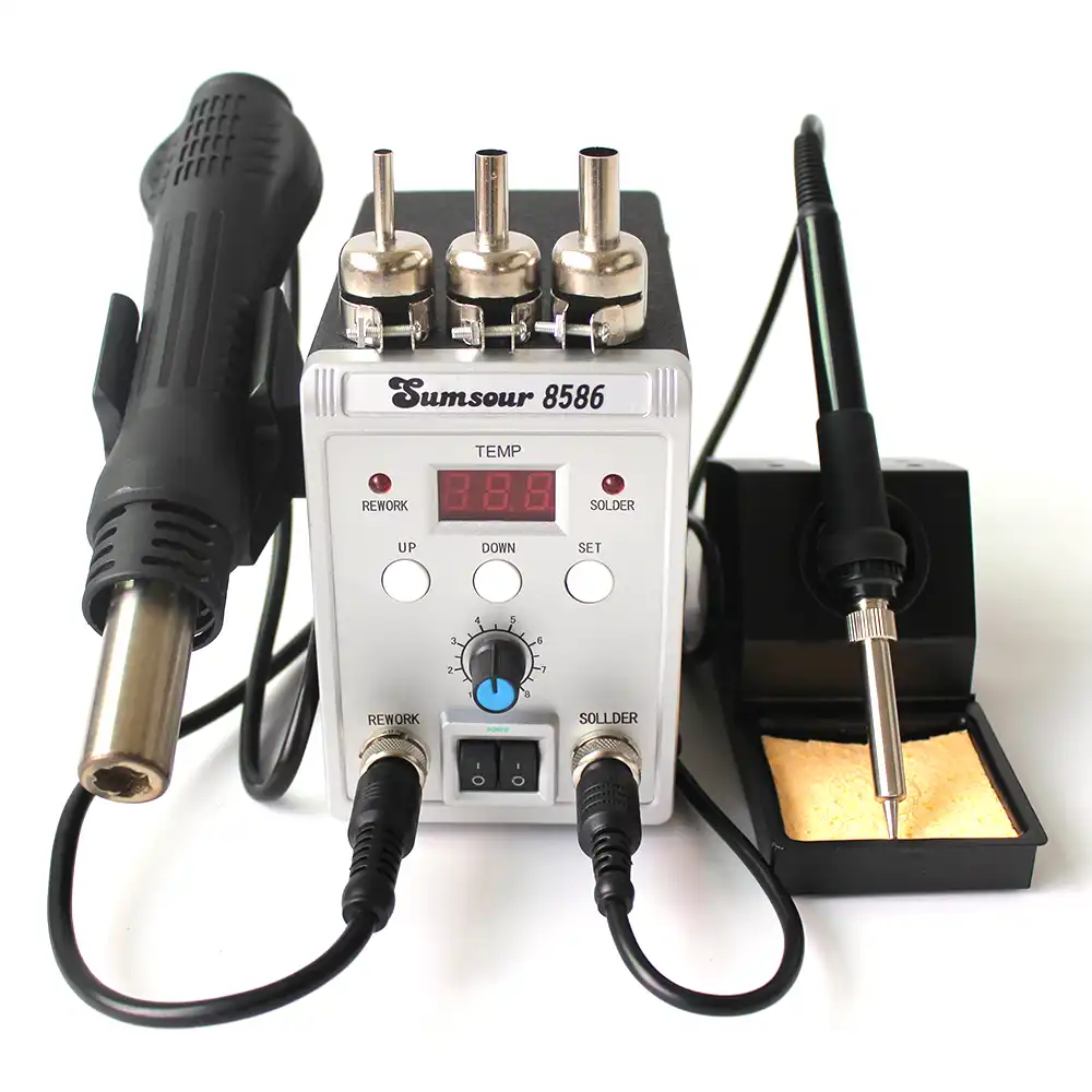 2 in 1 8586 Soldering Iron Station Hot Air Gun SMD Rework Digital Solder 750W UK