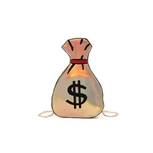 Забавная сумка через плечо в форме долларов для женщин, сумка-мессенджер из искусственной кожи, голографическая Лазерная женская сумка на плечо с цепочкой Bolsa Feminia