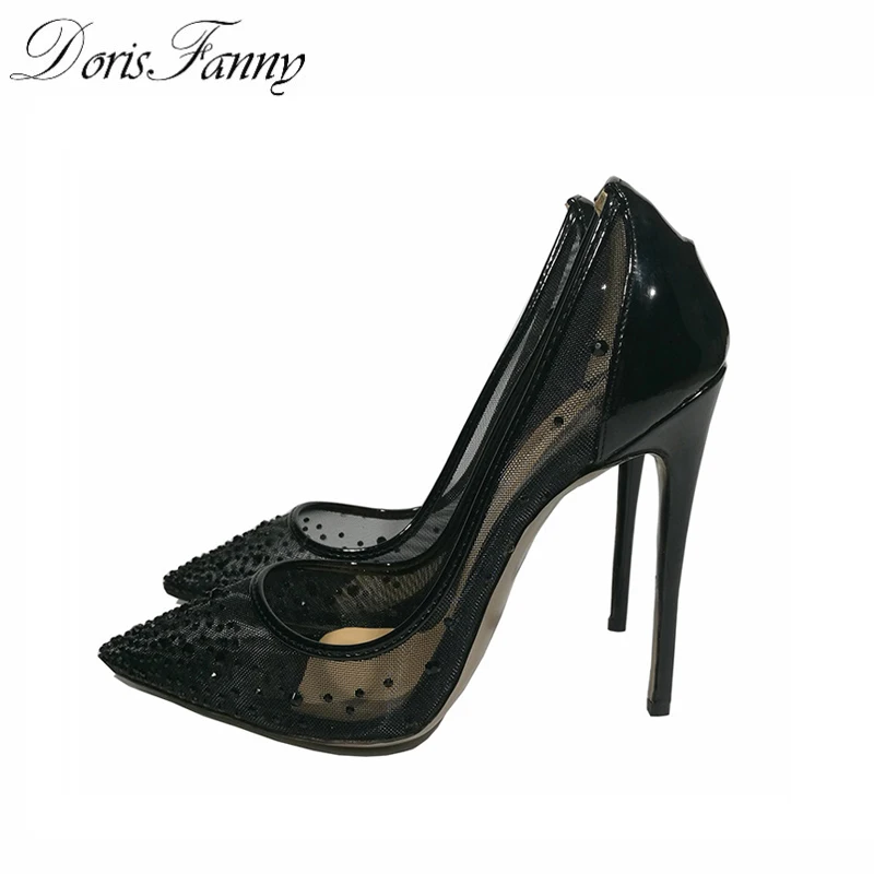 High Heels Sexy Black Summer shoes womens pumps size 13 12 see through