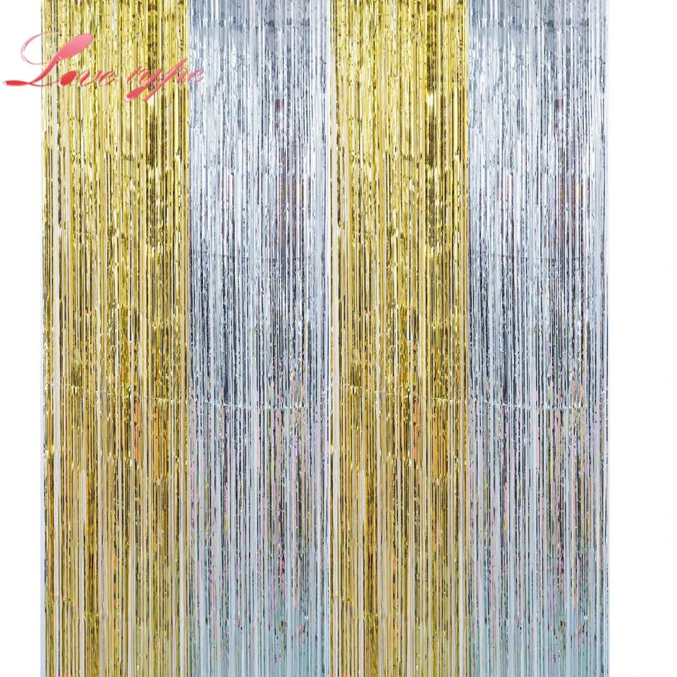 1PC 1x2Meters Gold Foil Fringe Tinsel Curtain Tassel Garlands Scene