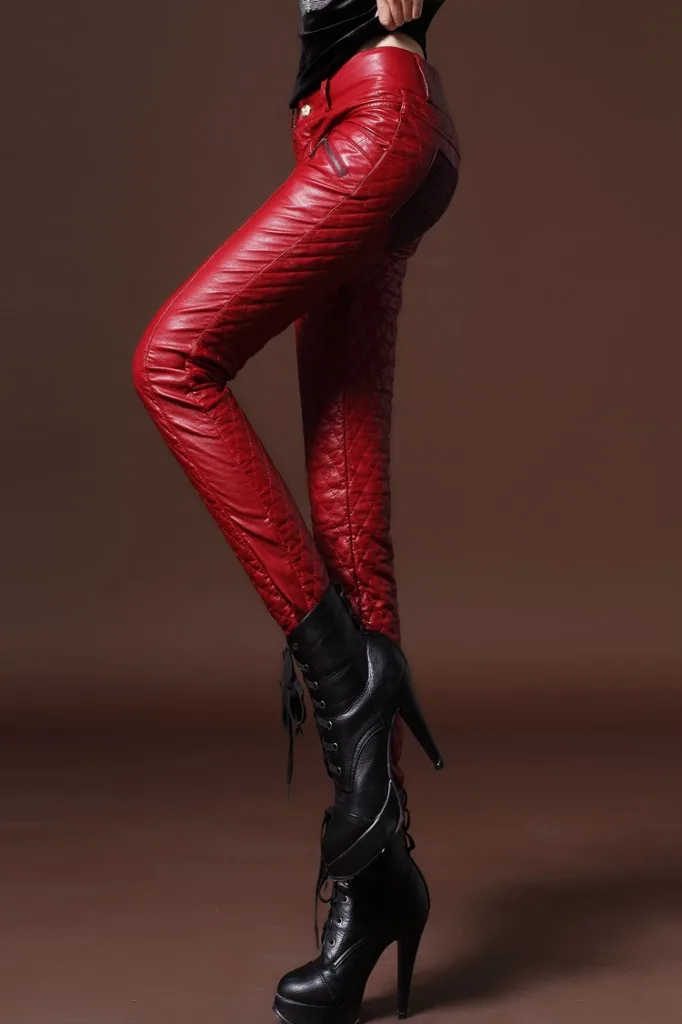 Женские модные брендовые повседневные клетчатые брюки, облегающие мотоциклетные облегающие штаны из искусственной кожи с эффектом потертости, утолщенные Лоскутные кожаные брюки w1810