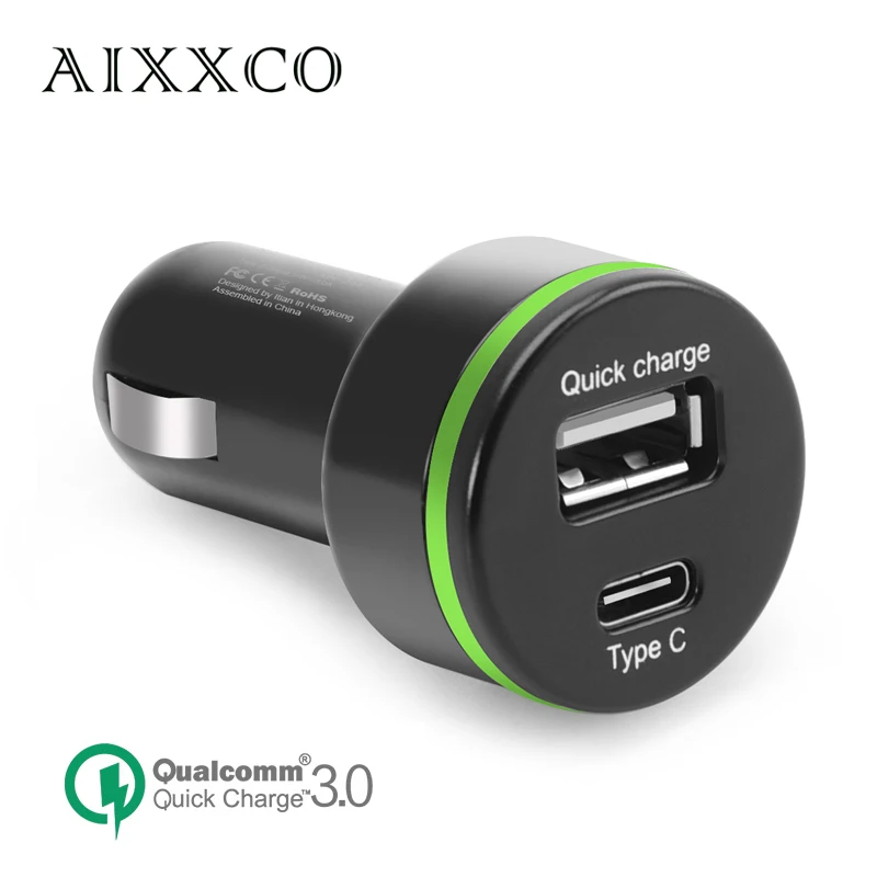 AIXXCO USB Type C Car Charger Quick Charge 3 0 Car Charger with Dual Reversible USB