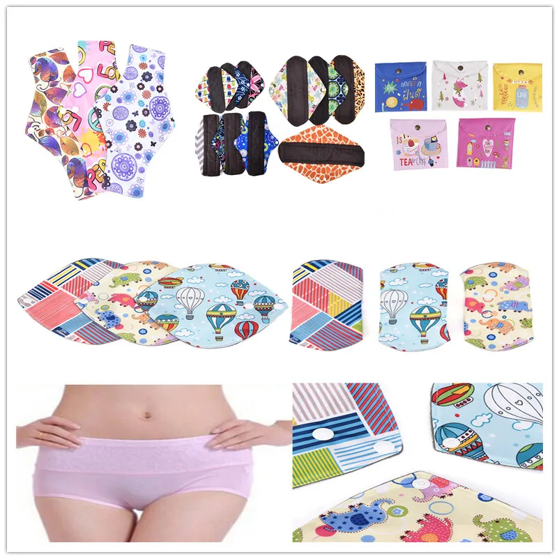 

Reusable Bamboo Washable Sanitary Napkins The Absorbent Reusable Panty Liners Flower Printed Washable Pad Cloth Menstrual Pads