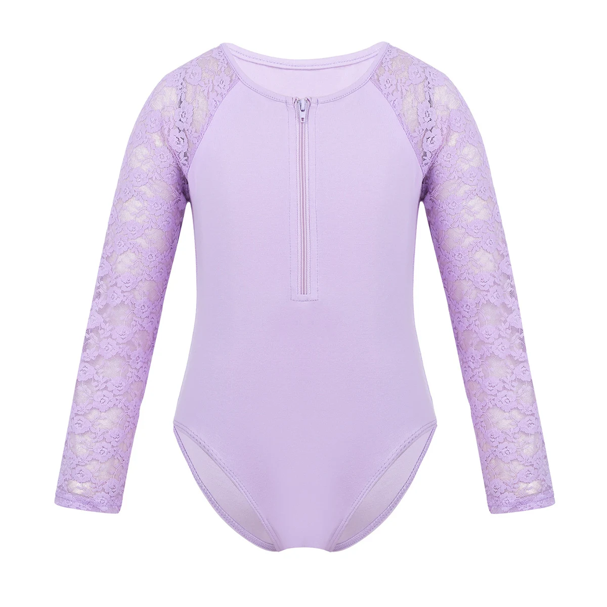 Lavender Для девочек одежда с длинным рукавом с цветочным принтом, со шнуровкой и молнией-застежкой спереди профессиональный купальник для балета, танцев гимнастическое трико, детское боди для балерины - Цвет: Lavender