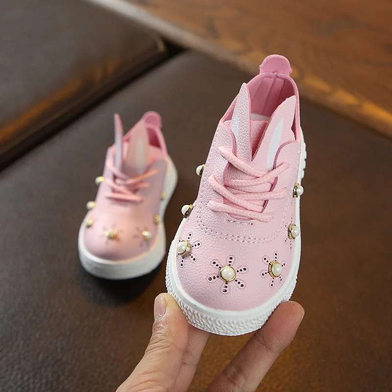 الربيع الخريف الفتيات تزلج الأحذية حذاء طفل الاطفال لطيف أحذية الأطفال حذاء كاجوال أرنب الأذن اللؤلؤ 1 إلى 6 سنوات