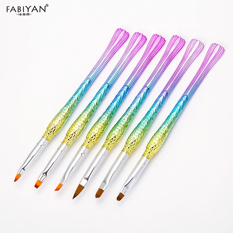 

Mermaid Gradient 6Pcs Nail Art Brush Pen Shading Extension Painting Drawing Tips Acrylic Gel UV Polish Tools