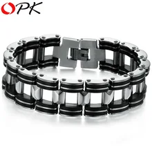 ОПК качественная брендовая Натуральная кожа браслет из силиконовой нержавеющей стали браслет для Для мужчин Width18.6mm Горячие в стиле «панк-рок» Стиль большой манжеты браслет-цепочка