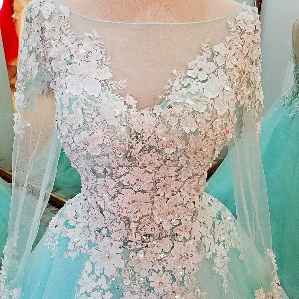 Vestido De Novia Manga Larga Verde Menta Vintage Vestido De Novia 3d Flores De Manga Larga Vestidos De Novia De Talla Grande Vestidos De Novia Economicos Sleeve Wedding Gown Long Sleeve Wedding Gownwedding Gowns