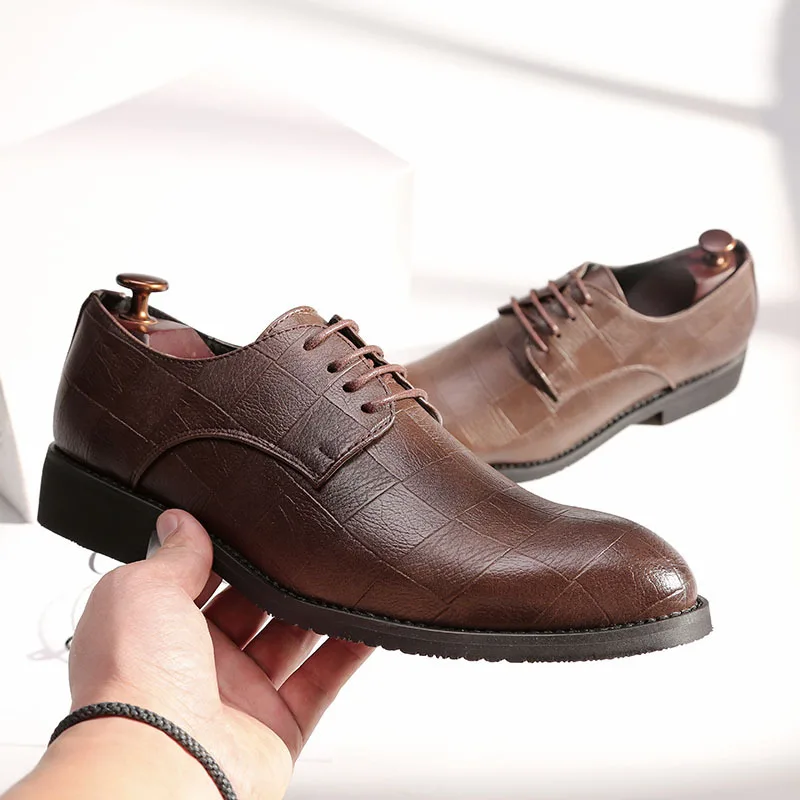 

Pointed Toe Fashion Microfiber Men's Dress Shoes Lace-Up Low Sewing Oxfords Solid Spring Autumm Casual Mature Men Shoes