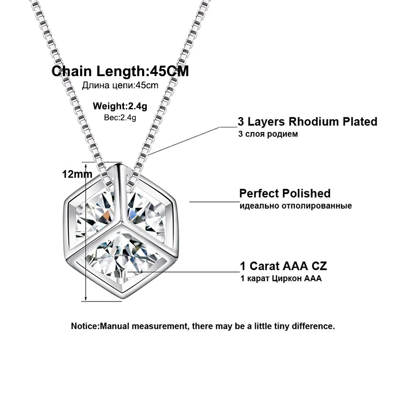 Effie Queen Fashion Square Cube Pendant Necklace For Women With AAA Zircon Shiny Crystal Stone Necklaces Jewelry Wholesale WN49
