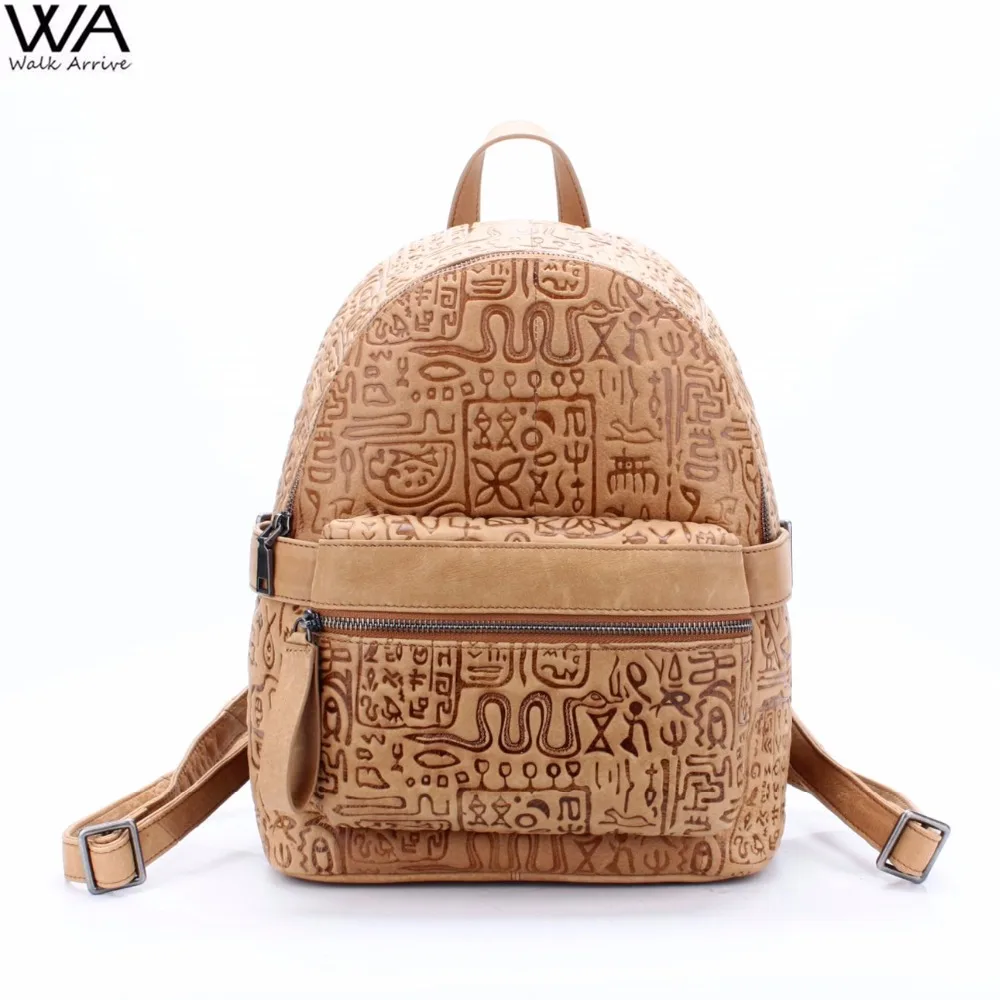 

Walk Arrive Genuine Leather Women Backpack Oracle Embossed Cow Leather Vintage School Bag Fashion Travel Bag Special Design