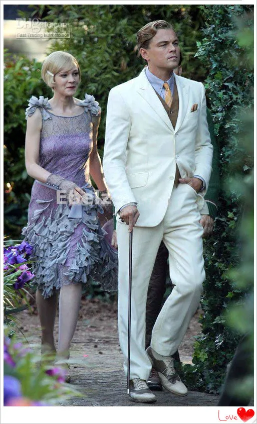 The Great Gatsby Dress White Suit for Groom Men Wedding 