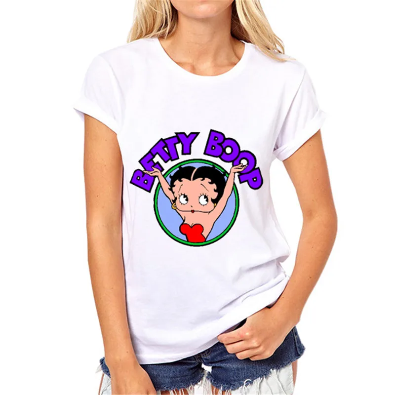 Женская футболка с персональным принтом Betty Boop, женская футболка с принтом, Повседневная забавная футболка для девушек, Белый Топ, Футболка Harajuku S-43