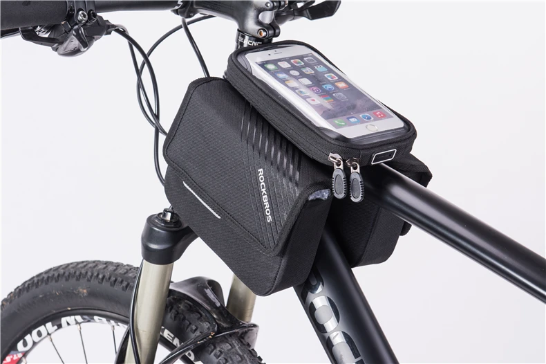 ROCKBROS велосипедная каркасная сумка 6,0 ''велосипедный инструмент Топ кошелек-туба сумка Велоспорт водонепроницаемый передний сенсорный экран телефон сумка две молнии корзина