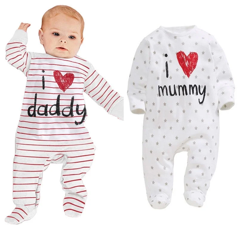 

I love Daddy Mummy Stripe Long Sleeve Baby Rompers Jumpsuits