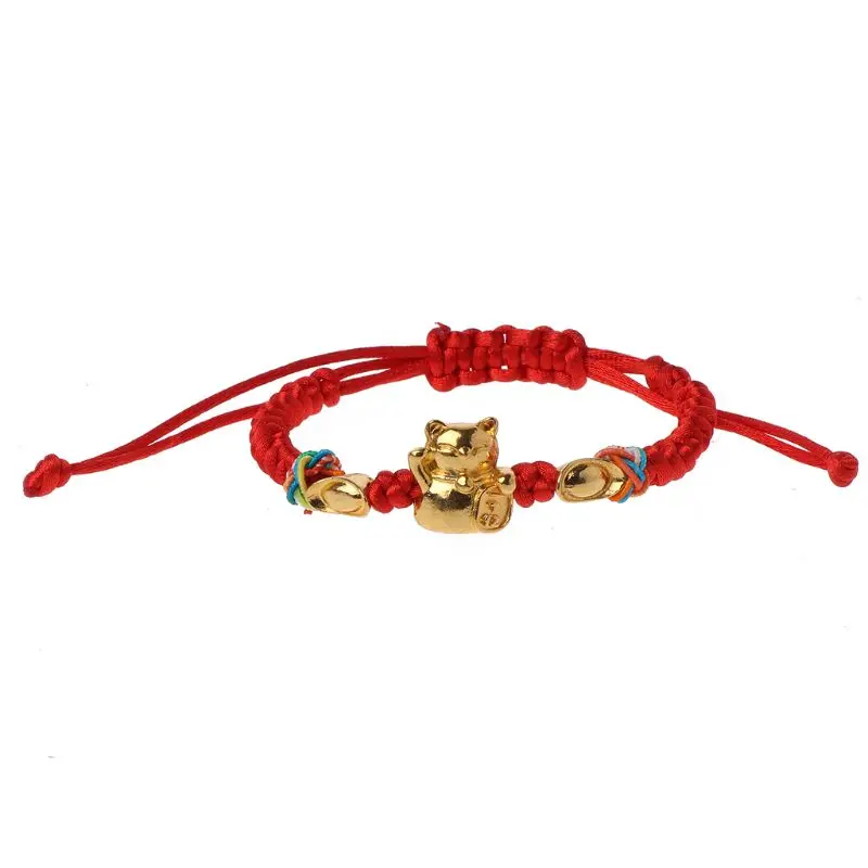 

Lucky Kabbalah Red String Braided Golden Fortune Cat Bracelets Fashion Jewelry