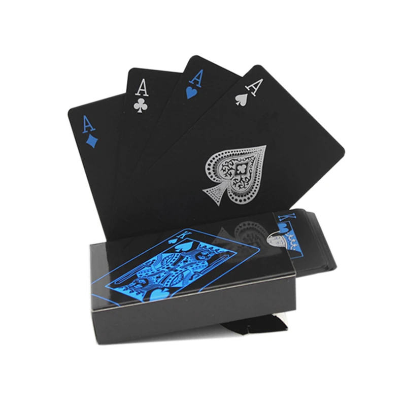 Kopen 55 stks deck waterdichte plastic pvc speelkaarten set pure kleur zwart poker card sets hoge kwaliteit klassieke magie tricks tool
