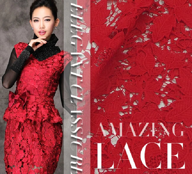 

Heavy water soluble lace fabric big red three-dimensional hollow flower embroidery milk silk lace fabrics