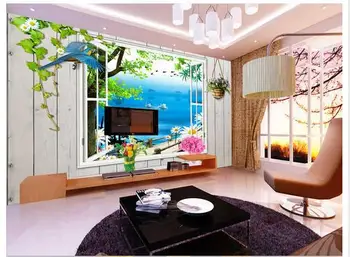 

Custom 3d wallpaper The scenery outside the window 3 d fashion TV setting wall wallpaper