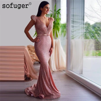 

Long Pink Mermaid Evening Dresses 2019 Dubai Turkey African Muslim Sofuge Long Party Prom Dress Vestido de festa