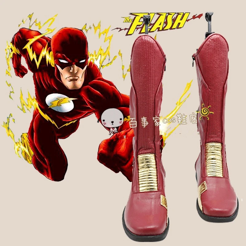 The Flash Shoes Superhero Barry Red PU Flash Cosplay Boots Adults
