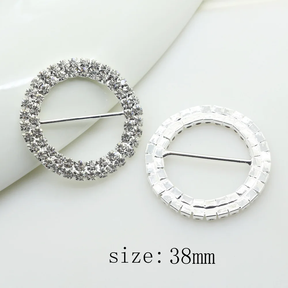10pcs / pack 38mm Double row round Rhinestone buckles slide buckles