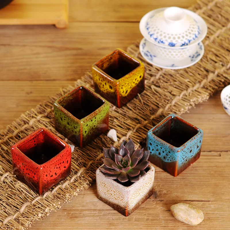 

6 Pcs Colorful Succulents Flowerpot Square Plants Pot High Grade Small Mini Home Decoration Garden Office Ceramic Flowerpot