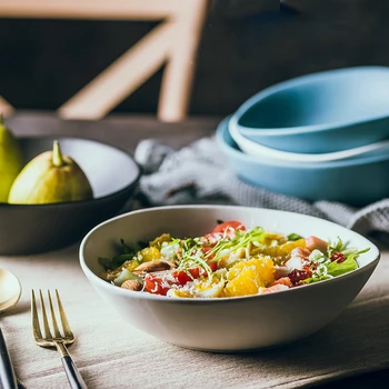 

MUZITY Ceramic Bowl Bevel Connection Irregularity Design Porcelain Salad Bowls Solid Rice Soup Dinner Bowl