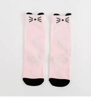Носки для малышей; ; Детские милые хлопковые носки с объемными ушками лисы; теплые гольфы для девочек с принтом животных из мультфильмов - Цвет: pink mouse