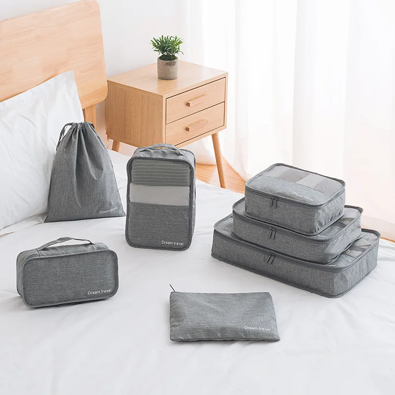 7Pcs /Set Travel Oxford Storage Bag Clothes Tidy luggage Organizer Wardrobe Suitcase Pouch Case Shoes Packing Cube