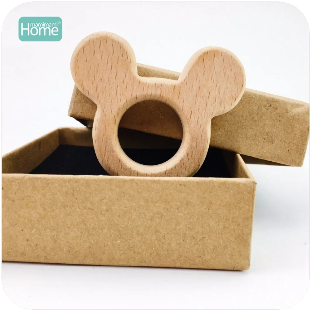 MamimamiHome Baby Wood Rattles Wooden Mickey Head 5pc Beech Wooden Teether Bracelet Toys For Newborns Baby 5