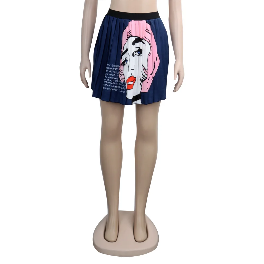 Новинка, женские летние винтажные плиссированные мини-юбки выше колена с мультяшным принтом и буквами, завышенная талия, Ретро стиль, модная юбка Z022