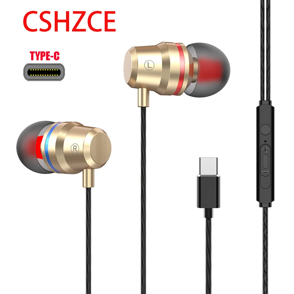 TYPE-C наушники-вкладыши Наушники USB-C Бас игры наушники с микрофоном стерео Hifi наушники fone de ouvido 5 цветов - Цвет: Golden