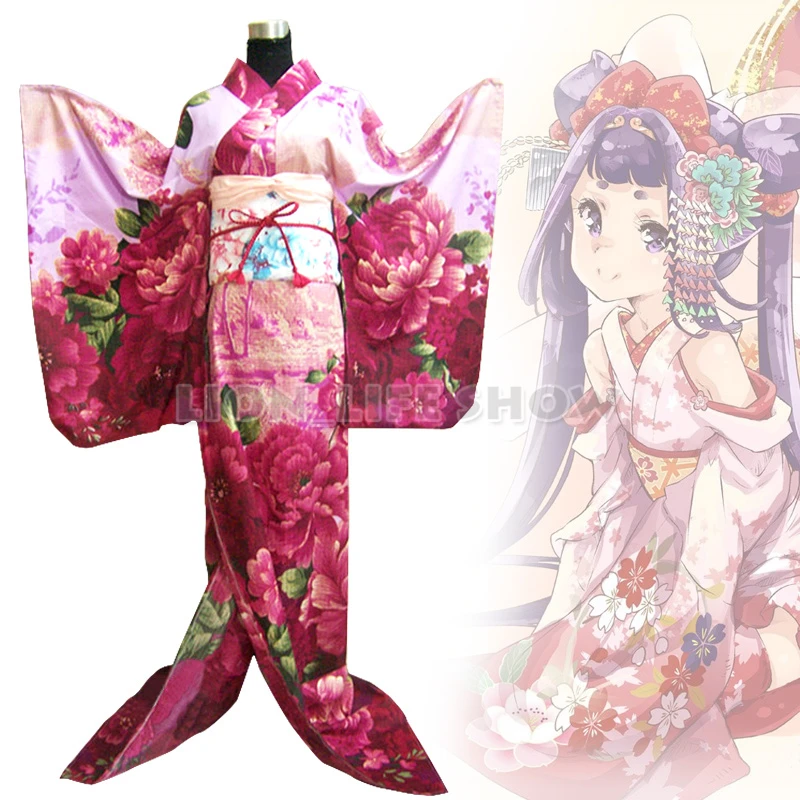 

Japanese Geisha Traditional Women Red Floral Furisode Kimono Cosplay Costume