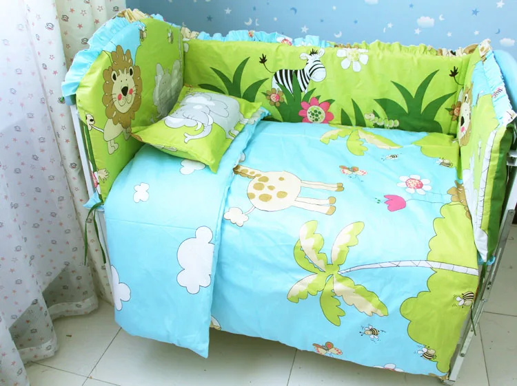 Promotion! 9PCS Whole Set Cotton Baby Crib Bedding Set for Girls Boys