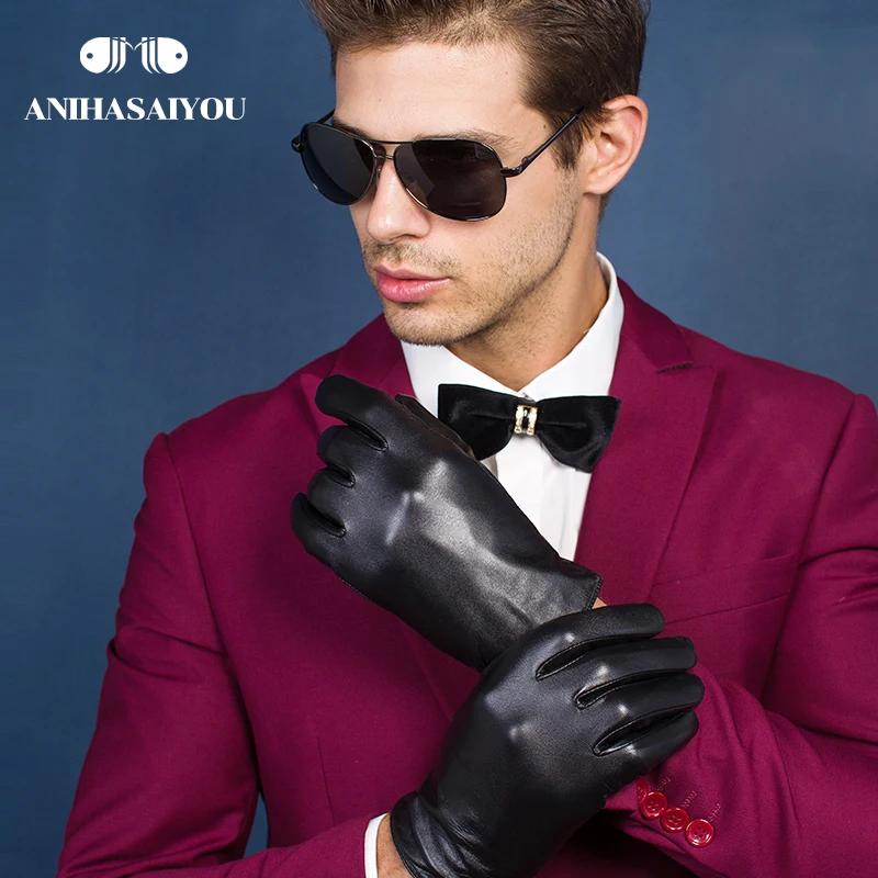 New product leather gloves men Real sheepskin genuine leather gloves men fashion gloves winter High grade winter gloves men   