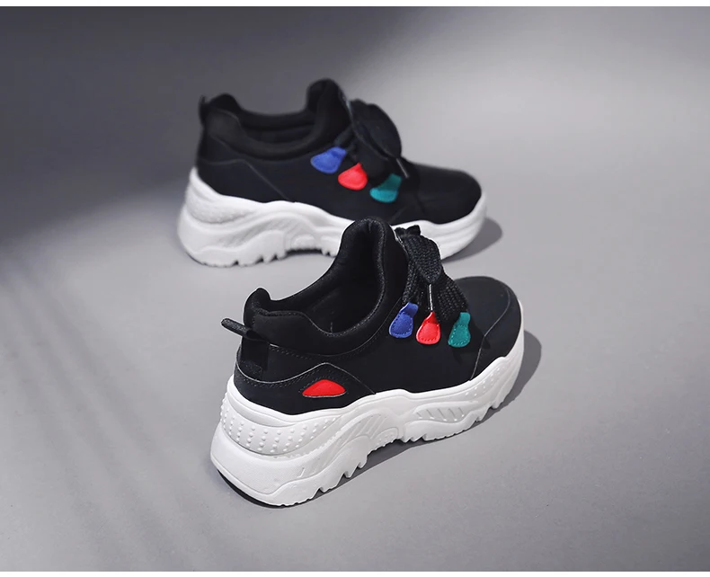 Women's Casual Shoes' Sneaker Dad Shoes Woman Sneakers Leather Black Lace-Up Flat Platform Sneakers Women Dad Shoes Big Size 8 (12)