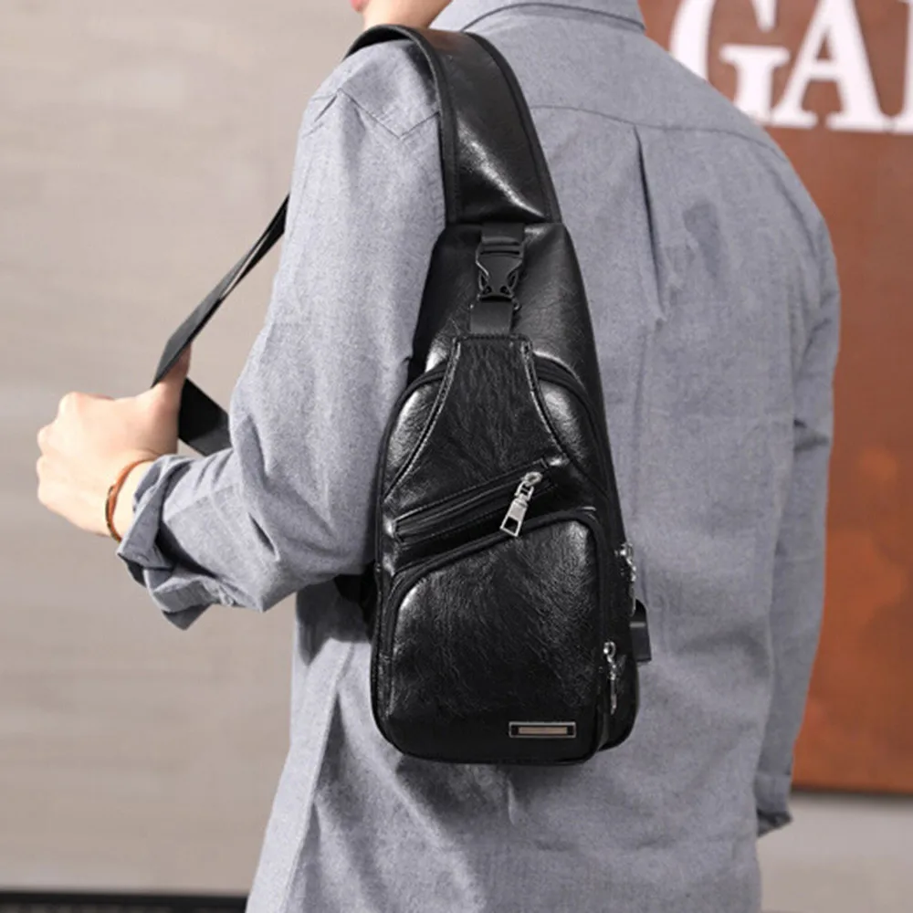 

XINIU Brand Shoulder Bag Men's Leather Shoulder Bag Male Versatile Charging Bag Hiking Travel Outdoor Solid Corssbody Bag 2019
