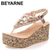 BEYARNE/Лидер продаж; Летние босоножки на толстом высоком каблуке; женские пикантные модные туфли на платформе; женские туфли на танкетке с пряжкой