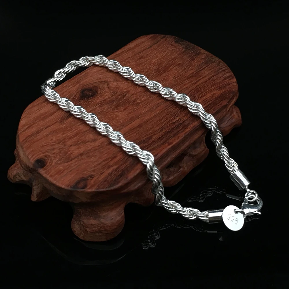 Витая веревка Серебряный браслетная цепочка браслет элегантный металлическая застежка для кожанных изделий для Для женщин ювелирные подарки