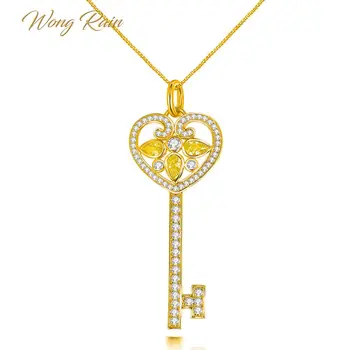 

Wong Rain Vintage 100% 925 Sterling Silver Topaz Sapphire Citrine Gemstone Key Pendant Necklace Party Cocktail Jewelry Wholesale