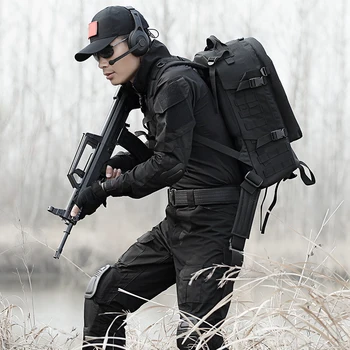 

Black Uniform Military Men Hunting Clothing Tactical Combat Shirt With Elbow Pads Tactico Pants With Knee Pads Hunting Clothes