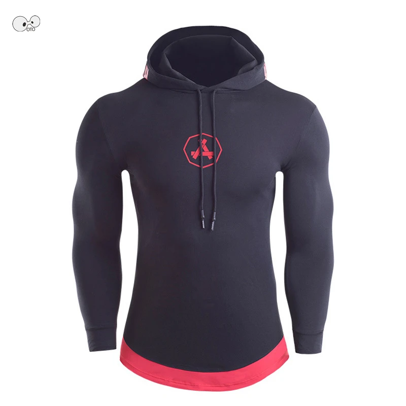 

2018 Men Hooded Sweatshirt Sport Fitness Gym Tracksuit Skateboard Hoodies Drawstring Pullover Printed Running Autumn Winter Tops
