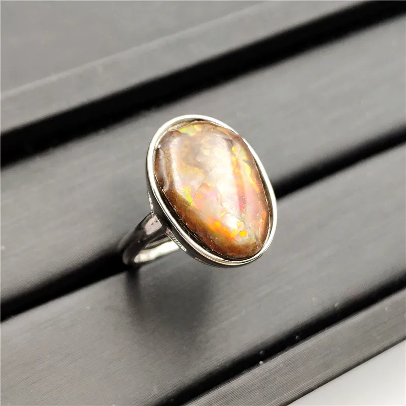 Natural Colorful Ammonite Ammolite Ring (2)
