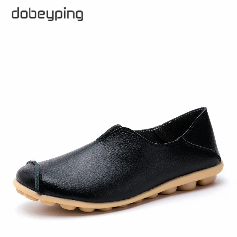 Dobeyping/Новинка; женская обувь; сезон весна-осень; женская обувь из натуральной кожи на плоской подошве; женские лоферы без застежки; мягкая обувь для мам; большие размеры 35-43 - Цвет: Black