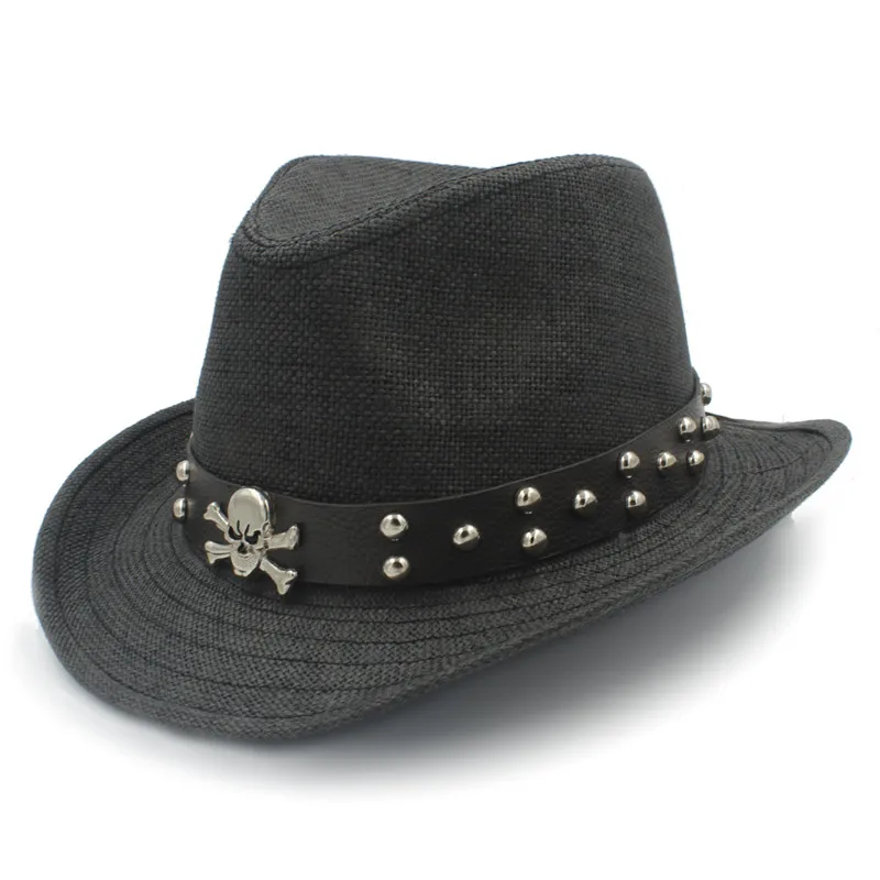 Модная Ковбойская Женская и мужская соломенная западная ковбойская шляпа с закаткой летняя ковбойская шляпа от солнца шляпы сомбреро хорошая упаковка размер 58 см - Цвет: Black