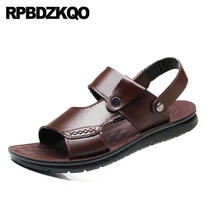 Кроссовки слайды воды Мужские сандалии кожаное лето домашние тапочки дизайнер водонепроницаемый повседневная итальянский коричневый черный открытый носок обувь